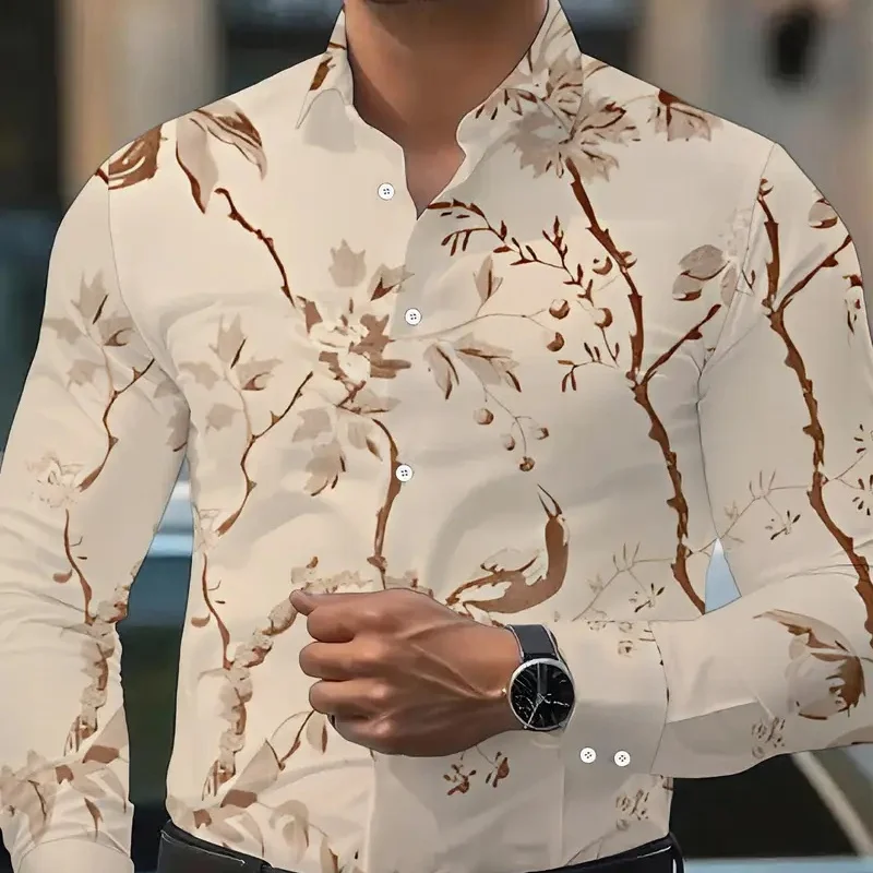 

New men's fashion casual party shirt with long sleeves, 3D pattern, stylish and elegant, suitable for all seasons, plus size