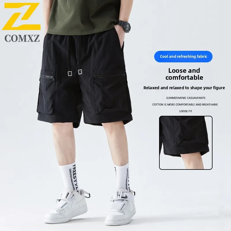 Summer Pocket Shorts Men's Fashion Retro Elastic Waist Breathable Freight Shorts Bermuda Male Casual Fishing Loose Work Pants