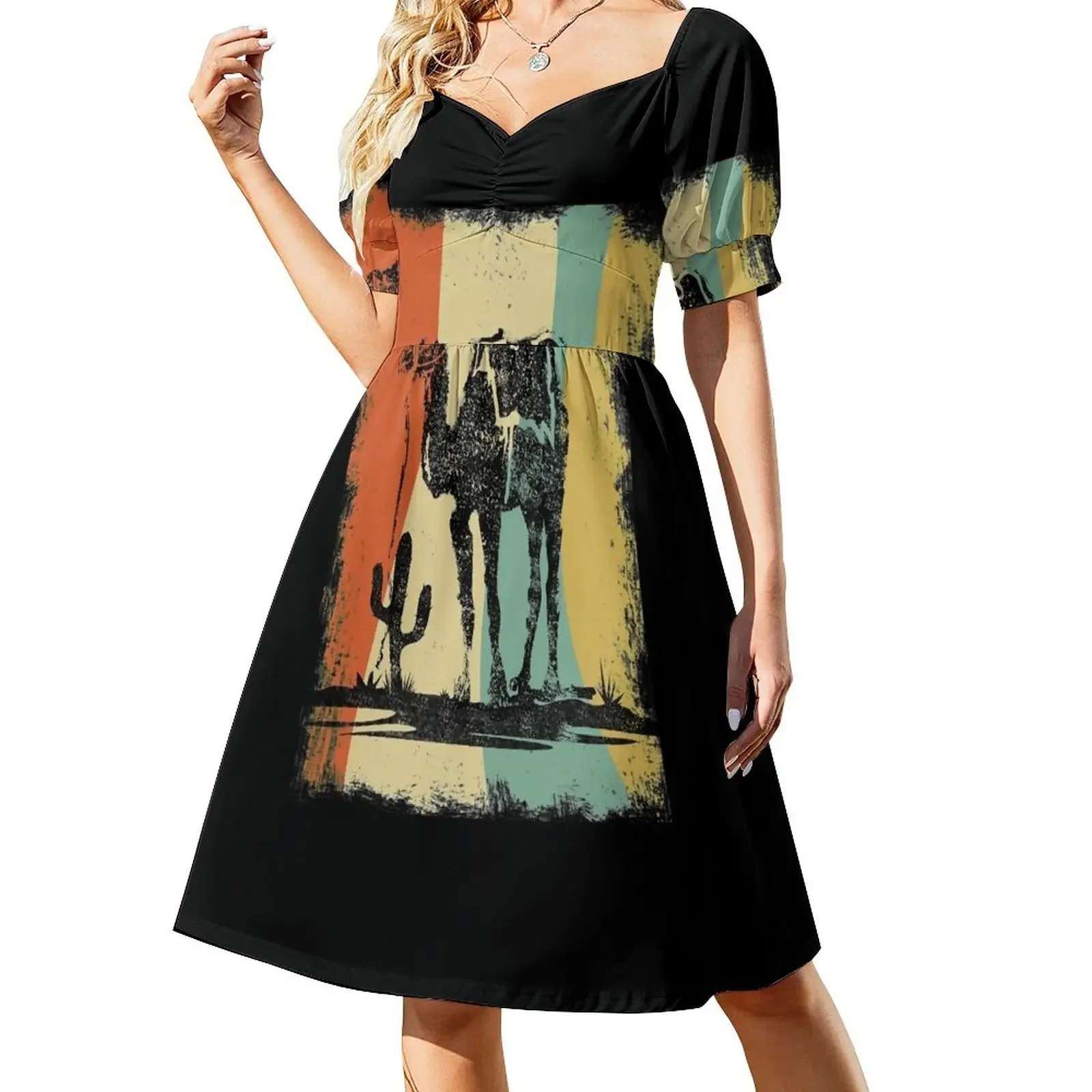 camel Short-Sleeved Dress beach dress cute dress