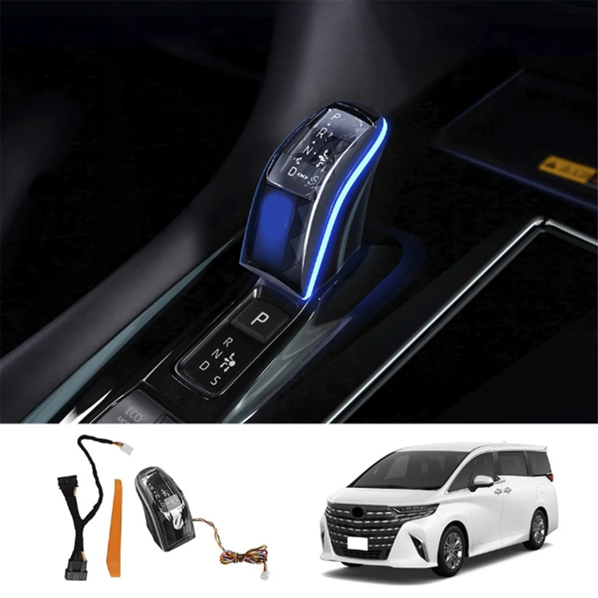 Car Crystal Gear Shift Knob Shift Handball Shifter Head with Ambient Light for Toyota ALPHARD 40 Series 2023+,B