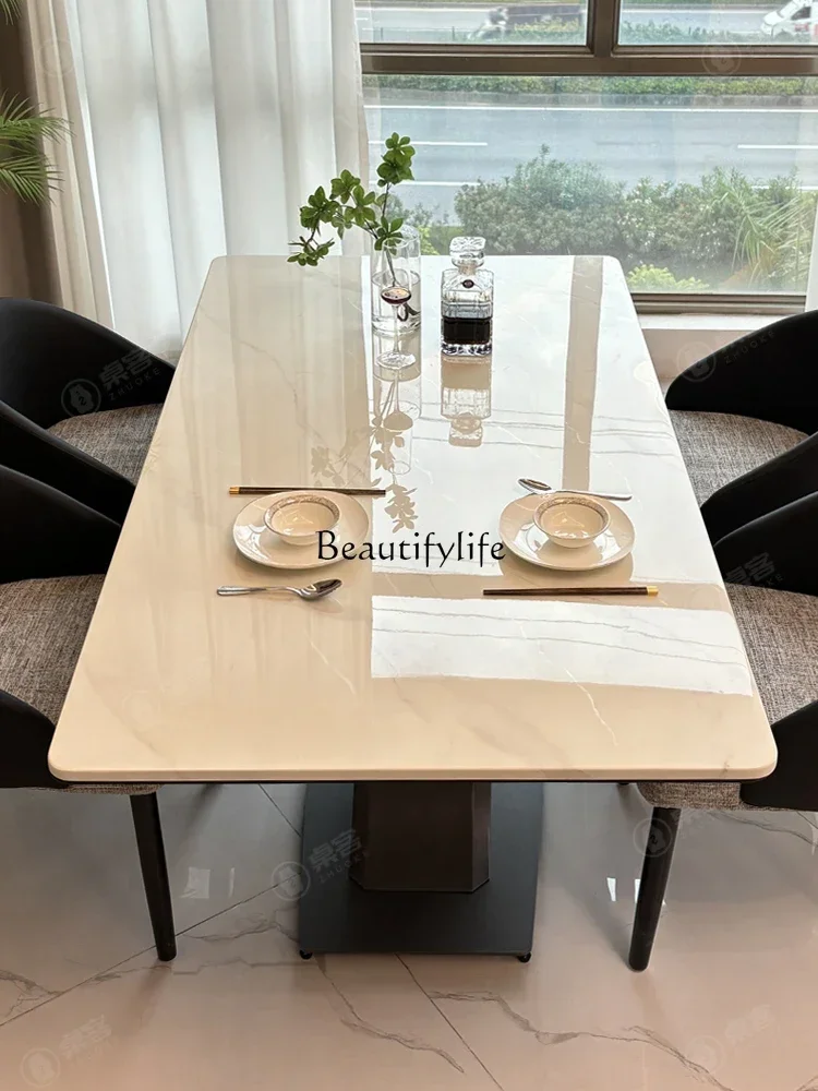 

Household Rectangular Dining Table Modern Simple Luxury Stone Natural Microlite Dining Table