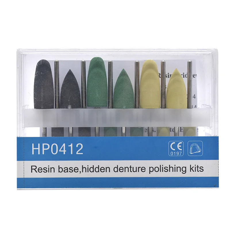 9Pcs/Box Dental Oral Hygiene Resin Base Hidden HP0412 Denture Polishing Kits for Low-Speed Handpiece Teeth Whitening