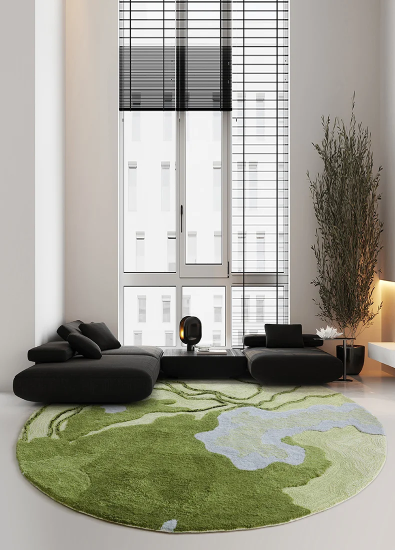 Handmade Green Round Rug Living Room Wool Polyester Carpet For Bedroom Home Sofa Coffee Table Floor Mat Chinese Garden Area Rug