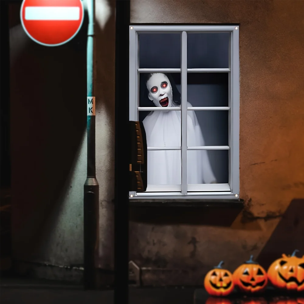 Halloween Horror Atmosphere Window Door Banner Durable Polyester Material Indoor and Outdoor Decoration