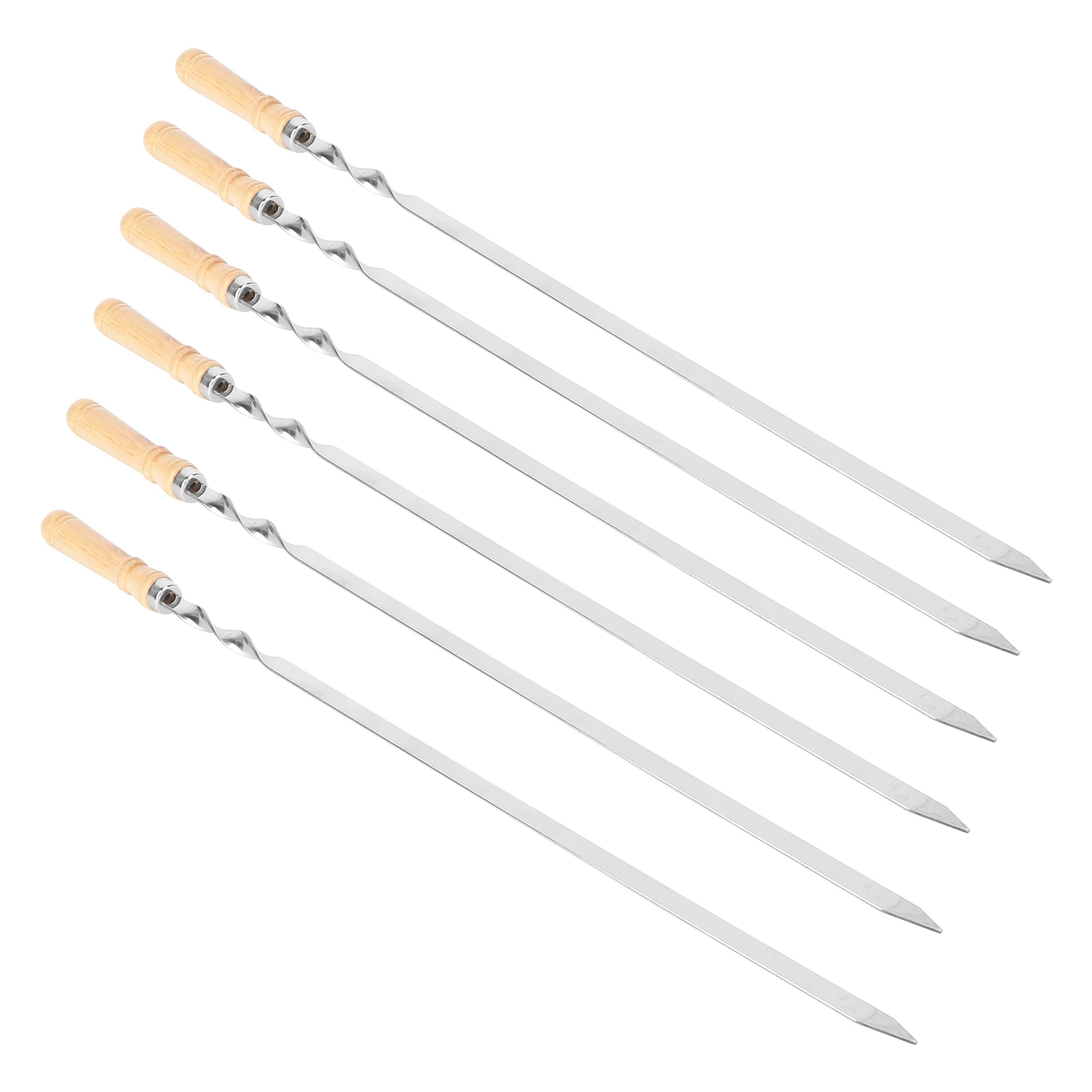 

6Pcs Stainless Steel BBQ Sticks Roasting Forks Marshmallow Barbecue Anti Scalding Heat Insulating Wood H Meat Veggies Outdoor