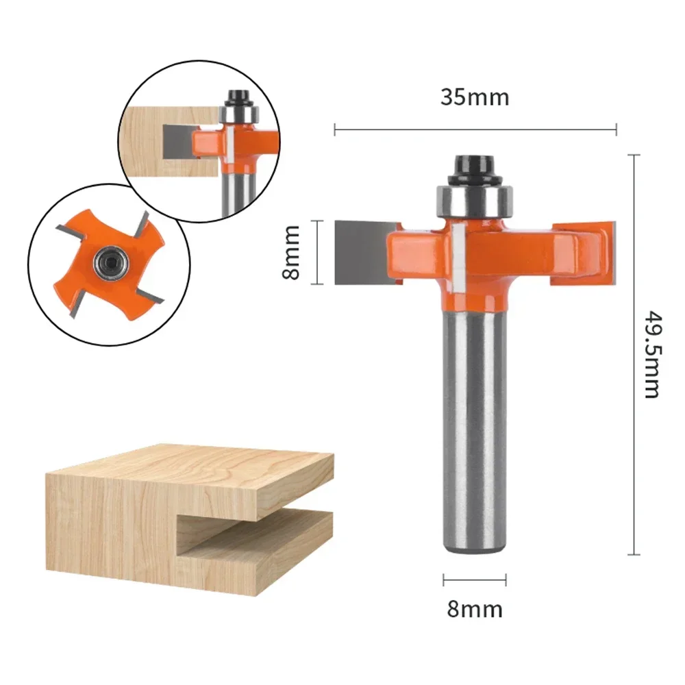 8mm Shank Z4 "T" Type Slotting Bit Router Bit Four Carbide Cutter Woodworking Milling Cutters for Wood Bit Face Mill Tools