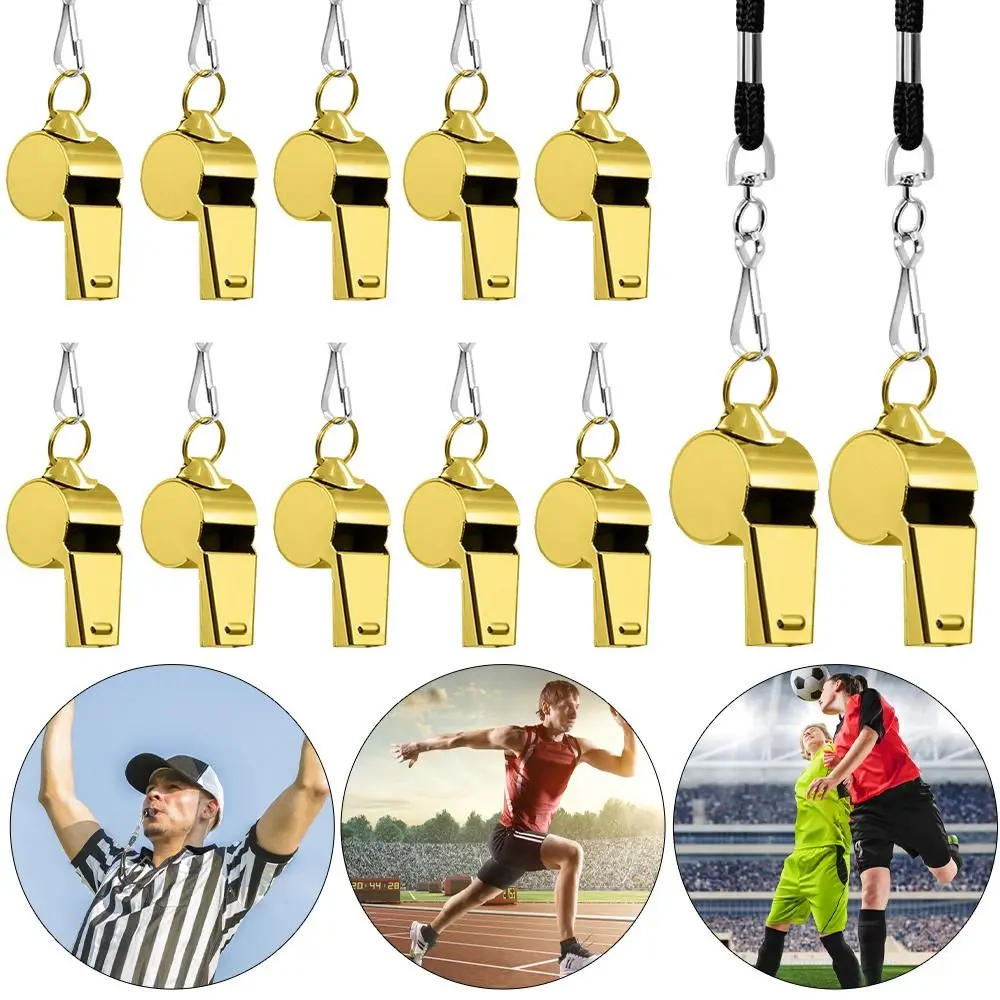 Football Basketball Party Training School With Black Rope Cheerleaders Stainless Steel Whistles Metal Whistle Cheerleading Tool