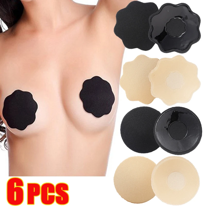 Flower Shape Silicone Chest Stickers, Levante o sutiã nu, auto-adesivo sem alças, pétalas de peito, capa invisível Pad, Underware, 6pcs