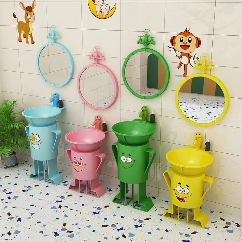 

Customized kindergarten kids wash basin cartoon column basin outdoor washbasin kids toilet creative color handwashing countertop