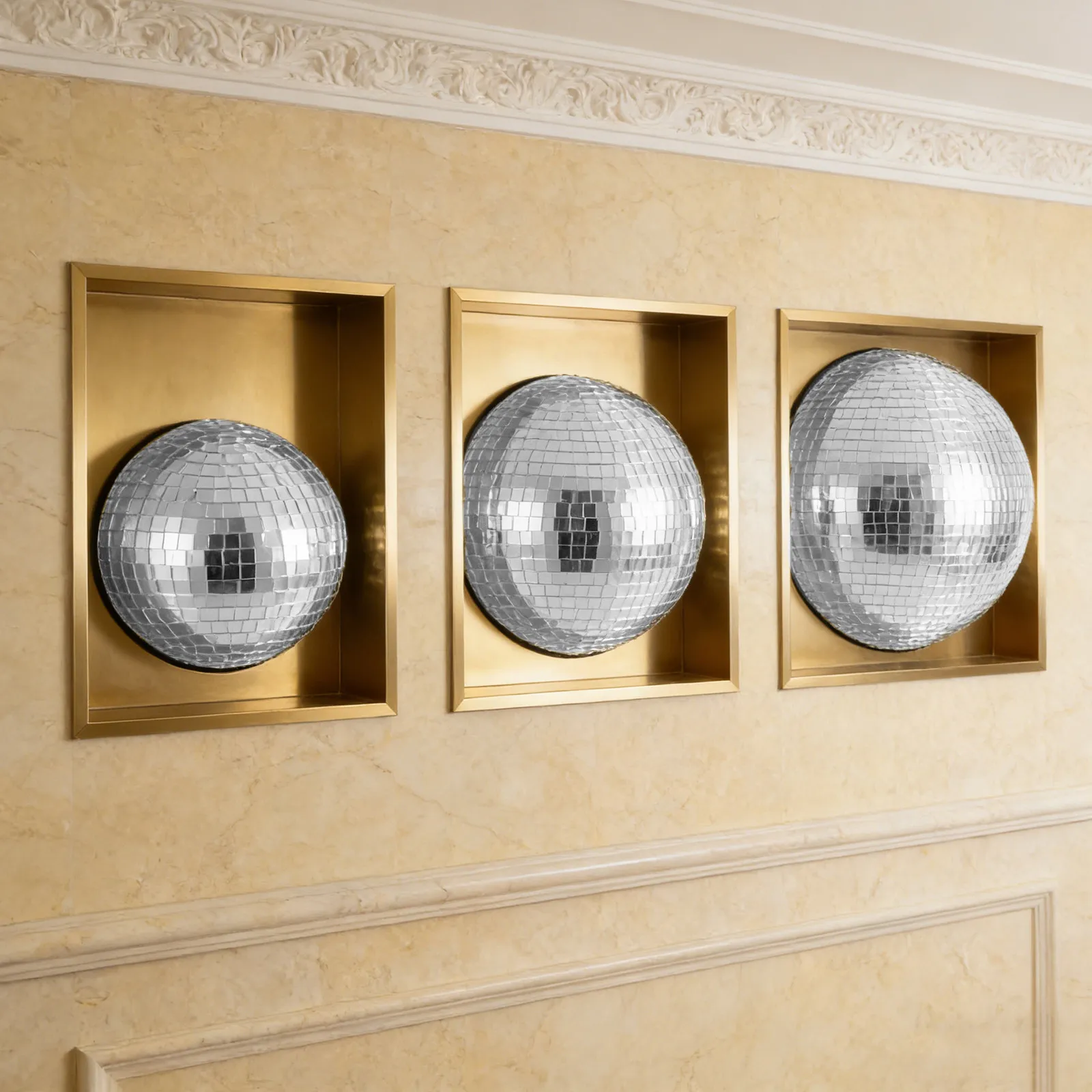 3 pièces de boules décoratives en miroir, globe réfléchissant en verre, demi-hémisphère, boule disco adhésive, décoration pour mariage, fête, festival