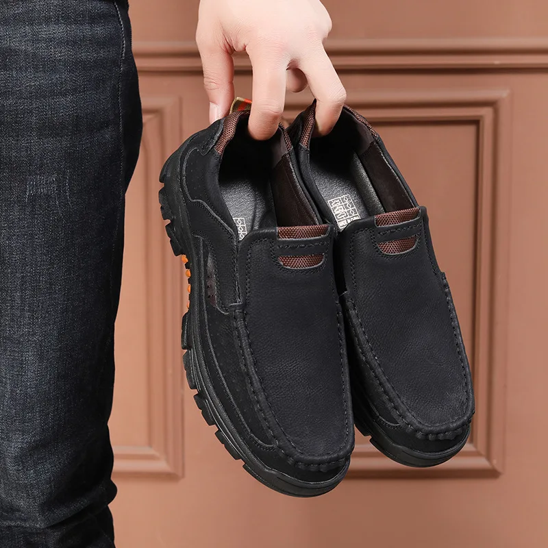 Zapatos bajos cómodos para hombre, zapatos de cuero informales de moda de alta gama, zapatos de suela suave antideslizantes de cuero de microfibra