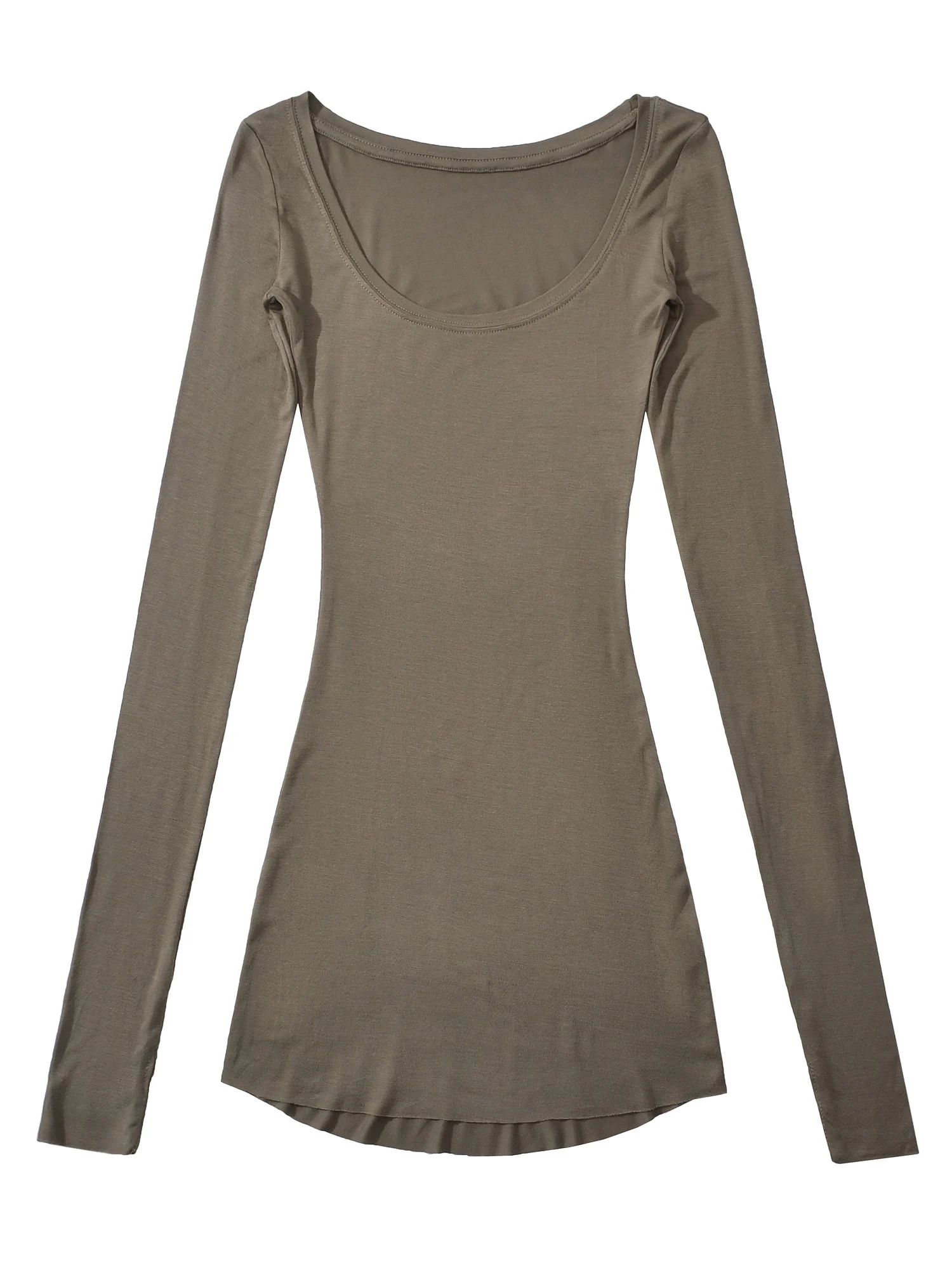 

Slim Fit Long Sve T-irt Women's Mid-Length Low Ne Tight Top Windy Spicy Girl Sexy Large U-ne Long Sve T-irt