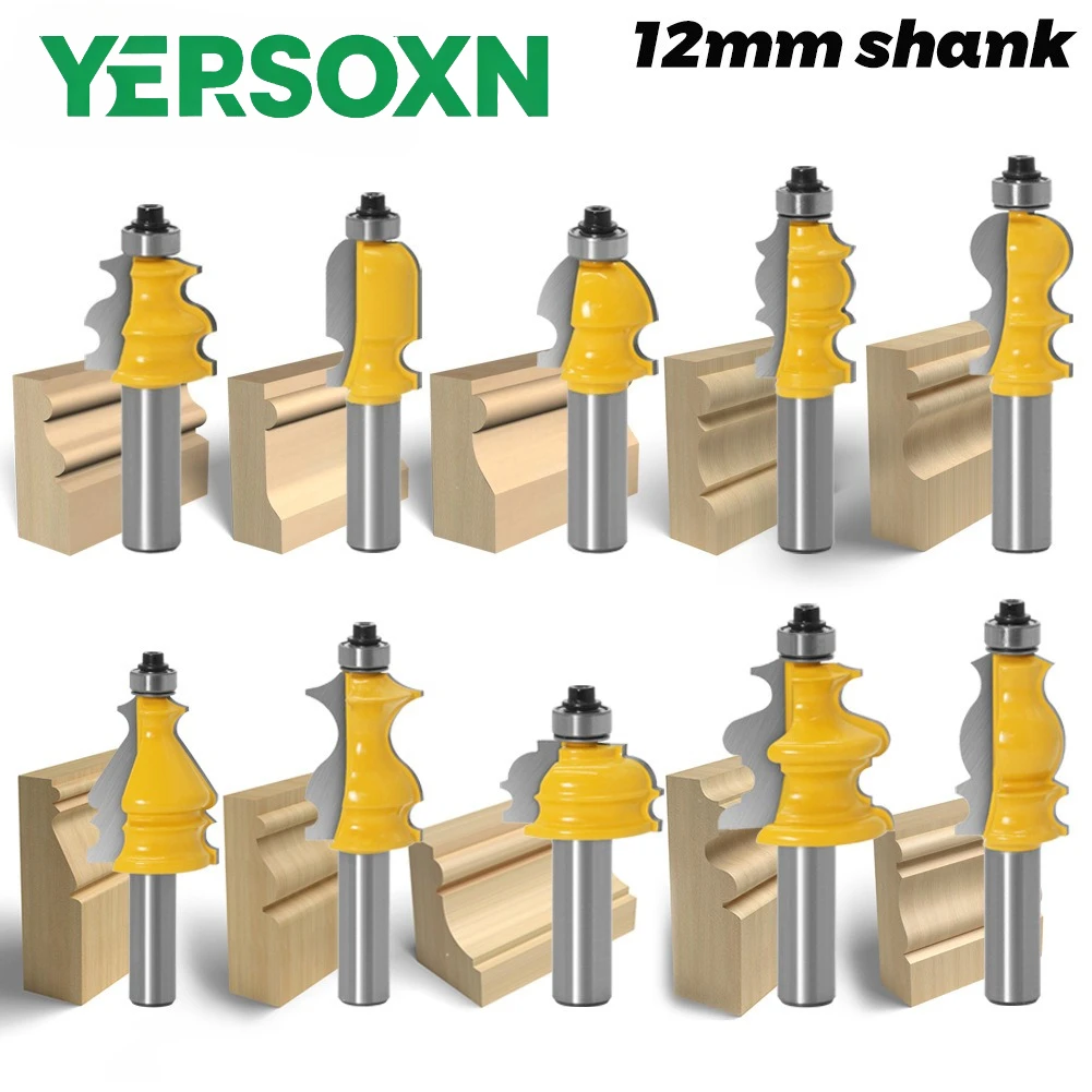 1pc 12mm Shank Architectural Molding Handrail Router Bit Casing Base CNC Line Woodworking Cutters Face Mill Woodworking Tools