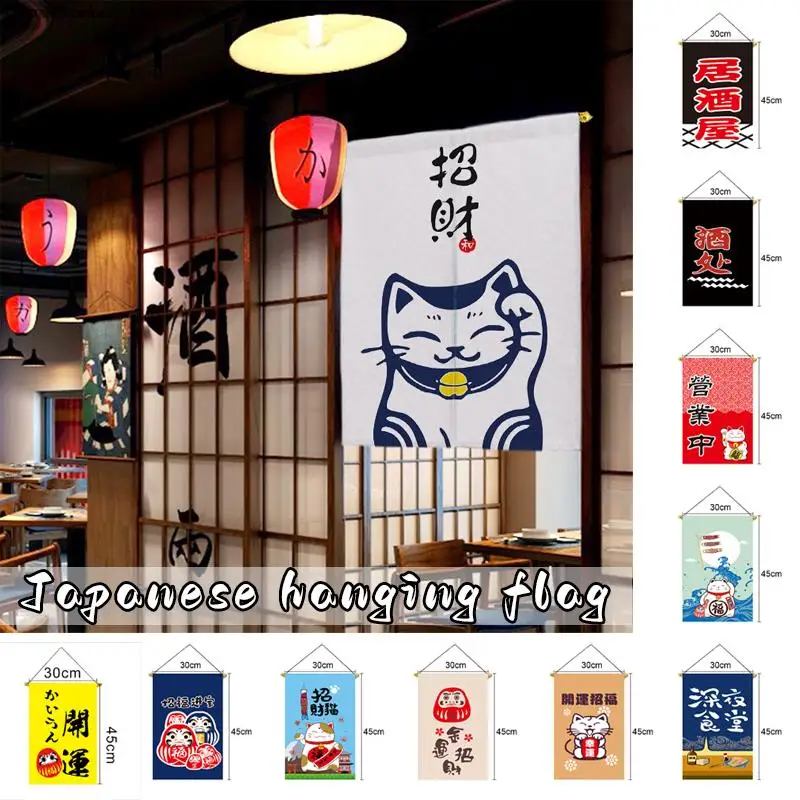 4/6 Pcs Japanese Style Hanging Flags Lucky Cat Sushi Advertising Sign Izakaya Restaurant Decor Banners Home Shop Cafe Ornament