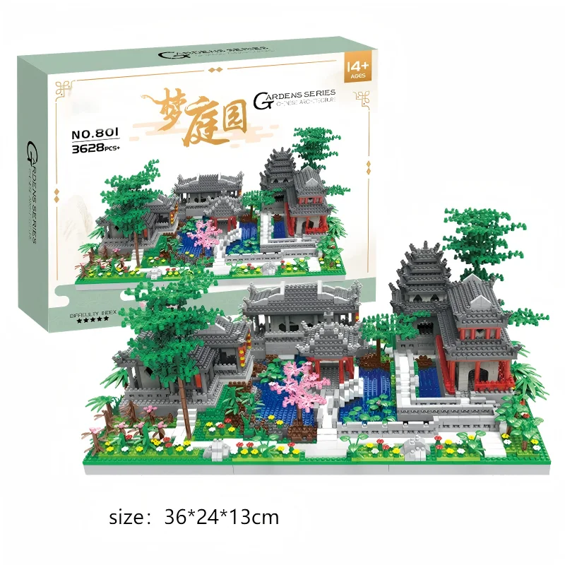 OUZEY bloques de construcción de jardín clásico chino Suzhou, rompecabezas 3D templo lago patio arquitectura modelo coleccionable decoración del hogar