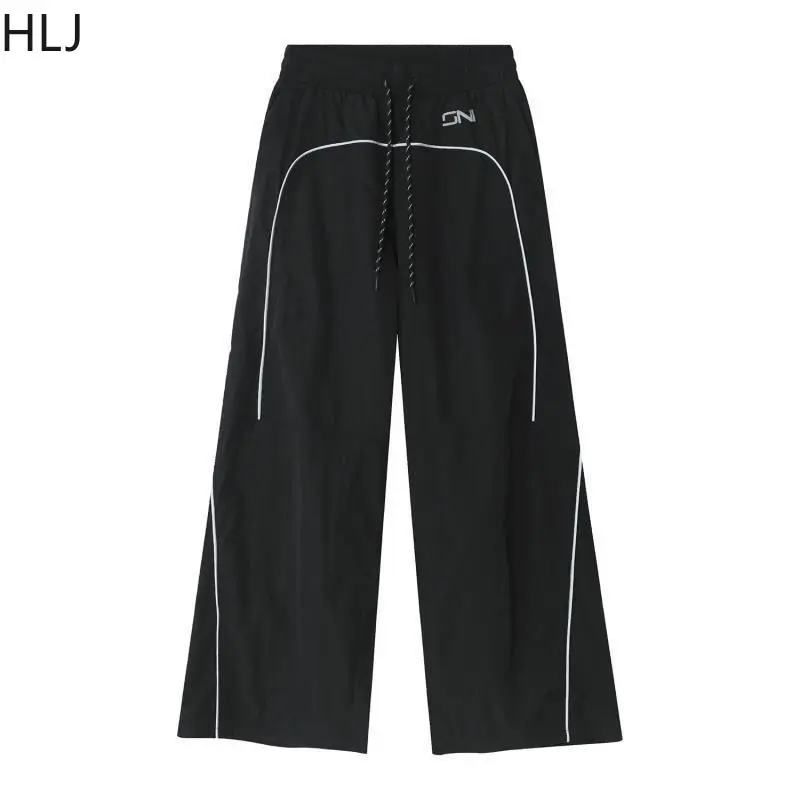 HLJ Y2K Vintage Style Letter Print Wide Leg Pants Two Piece Sets Women O Neck Short Sleeve Crop Top And Drawstring Pants Outfits