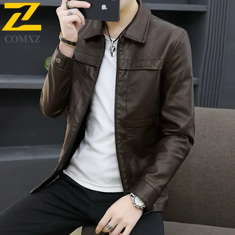 

Men's Leather Jacket 2025 New Hip Hop Retro Collar PU Leather Jacket Loose Trendy Versatile Handsome Motorcycle Men's Clothing