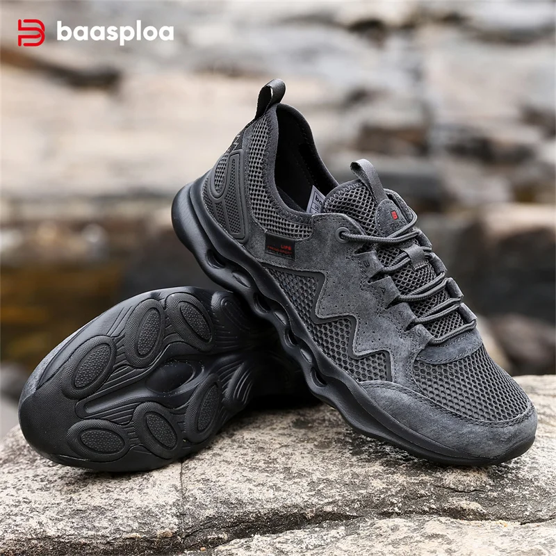 Baasploa Men Casual Sneakers Summer Breathable Mesh Soft Sport Shoes Male Comfort Lightweight Walking Shoes Lace-Up Non-Slip