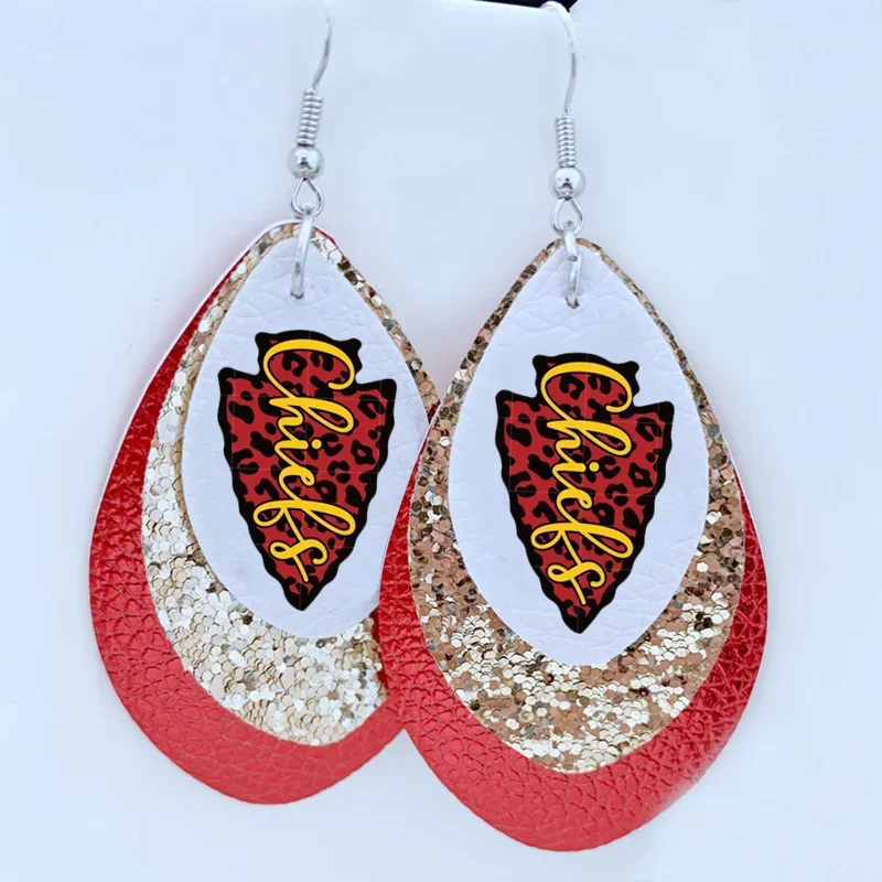 New Layer Glitter Teardrop Leather Earrings Wholesale Custom Your Logo