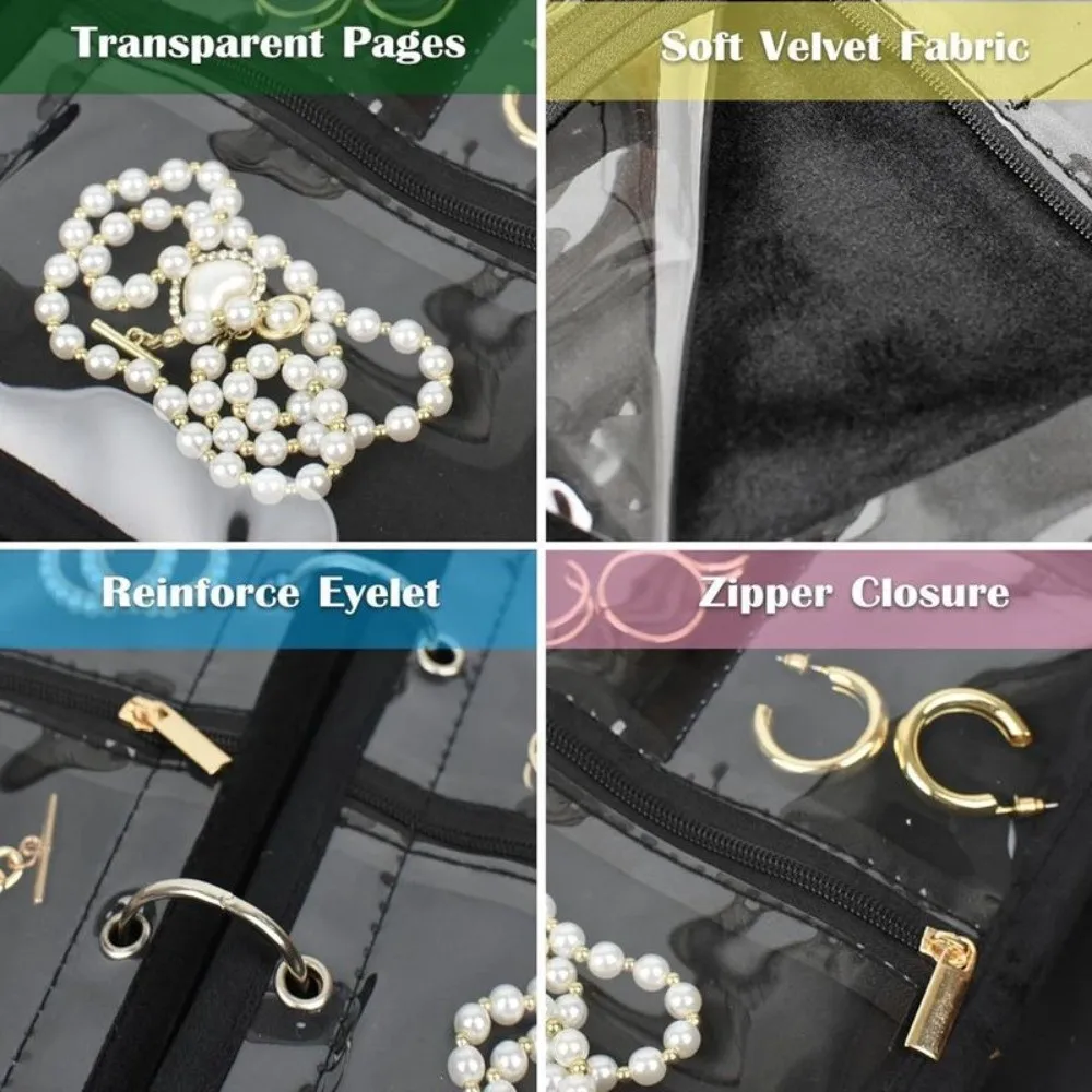 Transparent PVC Jewelry Display Bag Zipper Container Necklace Ring Packing Bag Storage Case Multi-Layer Earrings Organizer Women