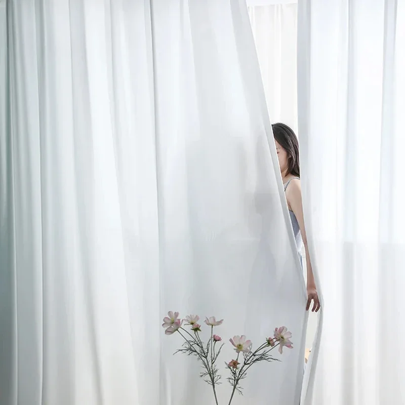 

Solid White Tulle Luxurious Chiffon White Sheer Curtains for Living Room Bedroom Window Decoration Voile Curtain Big Size Custom
