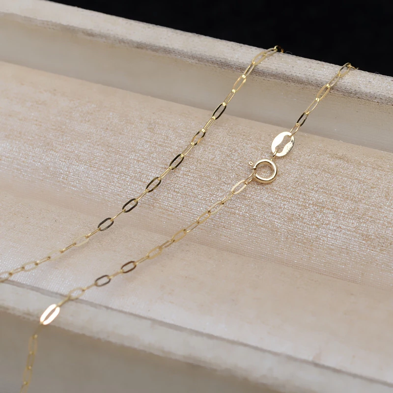 1.3mm Genuine 18K Yellow Gold Chain Necklace 16 inches 18 inches AU750 Jewelry Necklace Women Nice Gift