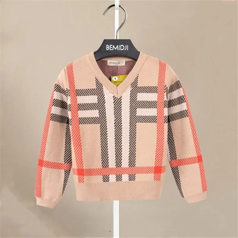 Autumn Winter Cute Kid plaid Long Sleeve Knitting Sweater Boy Baby Casual Knit Pullover Shirt Girl Children Thick Striped Tops