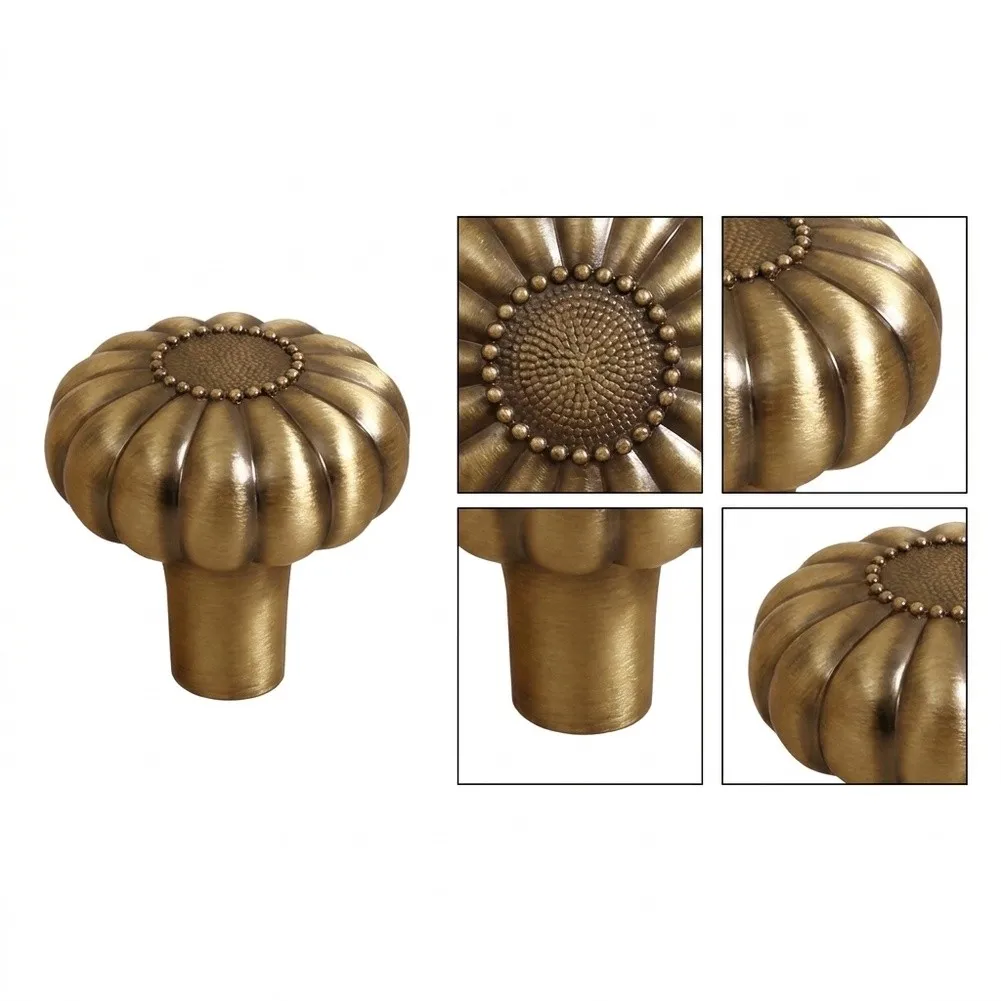 Cabinet Hardware for Solid Brass 30mm 6 Piece Set Brushed Finish Fluted Pumpkin Design for Wardrobes Nightstands Kitchen