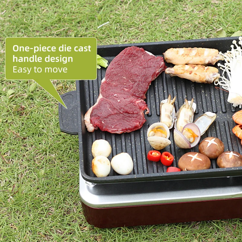 BBQ Grill Pan Plate Portable Non-Stick Grilling Pan Coating Butane Gas Stove Cooker Plate Outdoor Camping Barbecue Plate 32*26cm