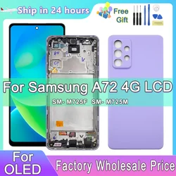 Montagem Do Digitador Da Tela De Toque AMOLED Com Substituição De Quadro, Display LCD, Ajuste Para Samsung Galaxy A72, 4G, A725, A725F