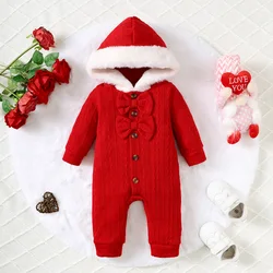 Autumn And Winter 1-24m Knitted Jumpsuit For Baby Girls With Hooded Bow And Breasted Design Feeling Cute Baby Girls' Clothes