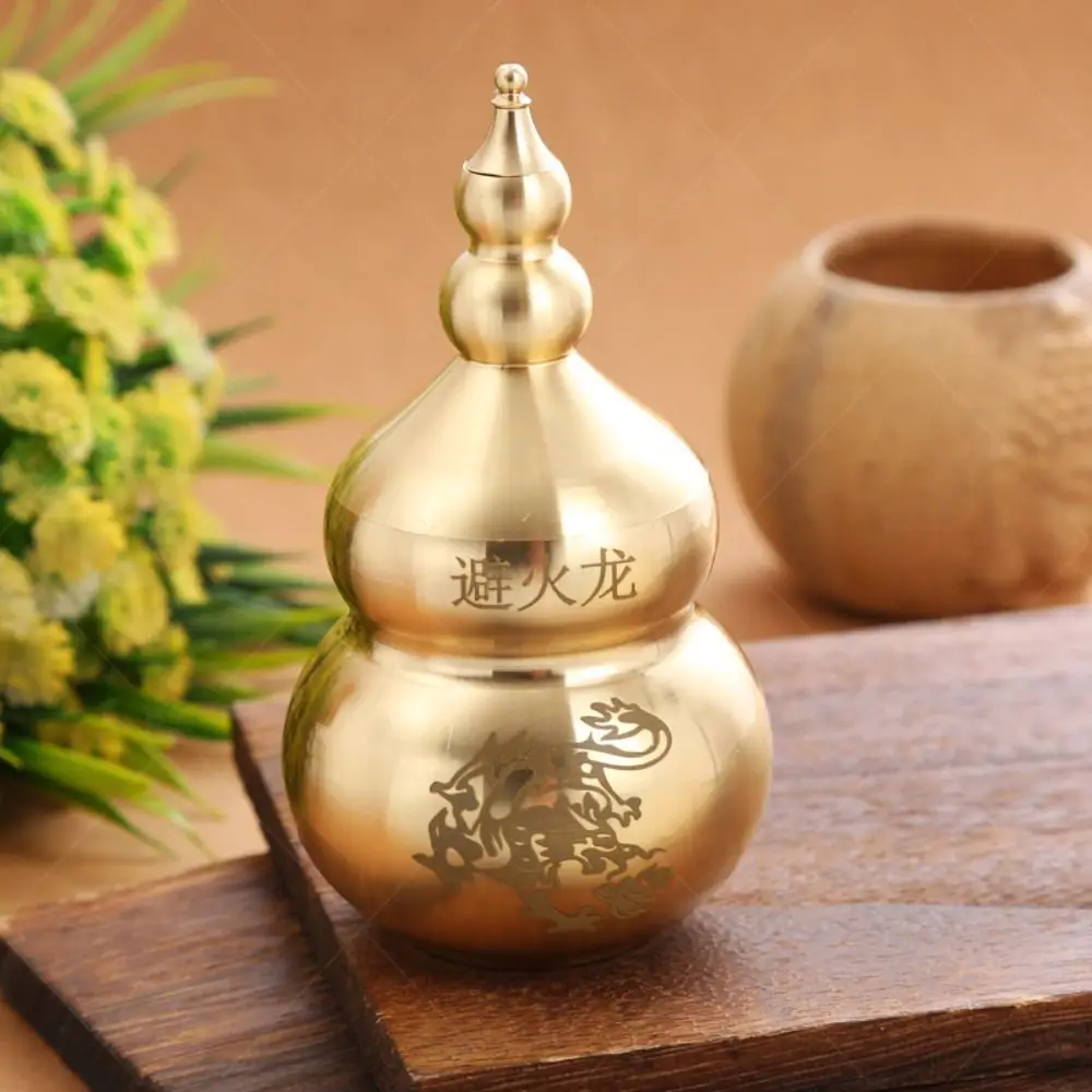 Creative Handicraft Fire-avoiding Dragon Gourd Chinese Style Brass Copper Gourd Top Open Cover Ancient Craft Bookshelf