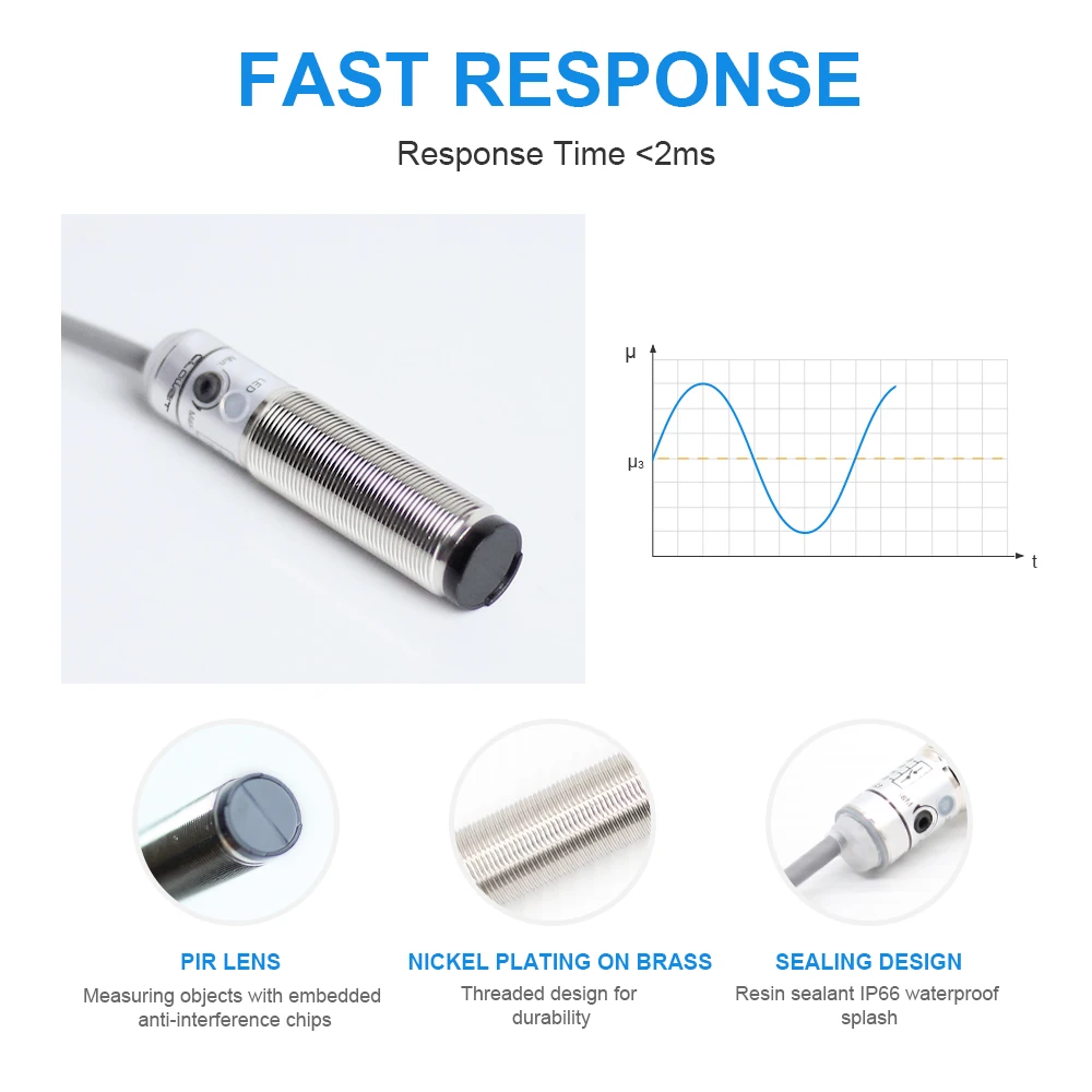 M18 Photoelectric Switch Sensor 10cm 30cm 40cm NPN PNP Self-adjust Inferared Diffuse Type IP66