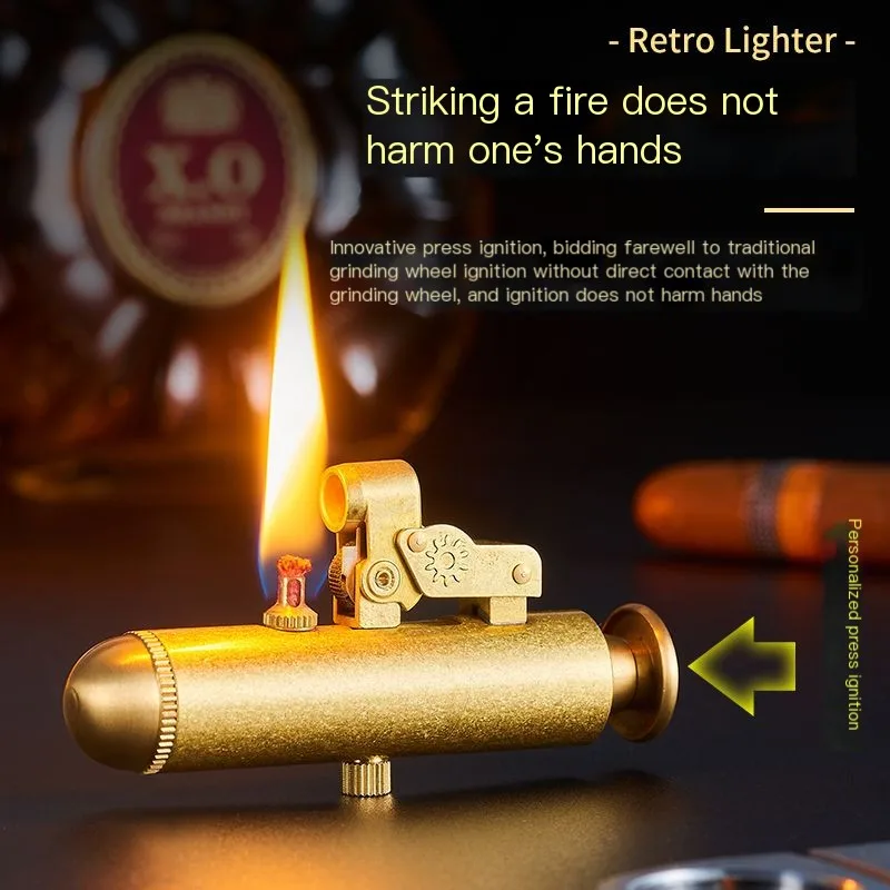 Creative Submarine Style Brass Kerosene Lighter Windproof Mechanical Linkage Retro Old Style Nostalgia lighter Men 's Gift