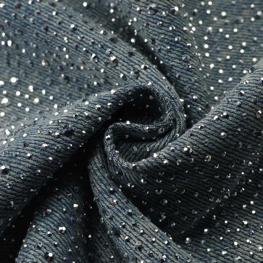 Pantalones holgados Ropa de calle Pantalones casuales retro desgastados Estilo callejero Jeans de mezclilla de algodón pesado con diamantes de imitación completos Ropa de hombre