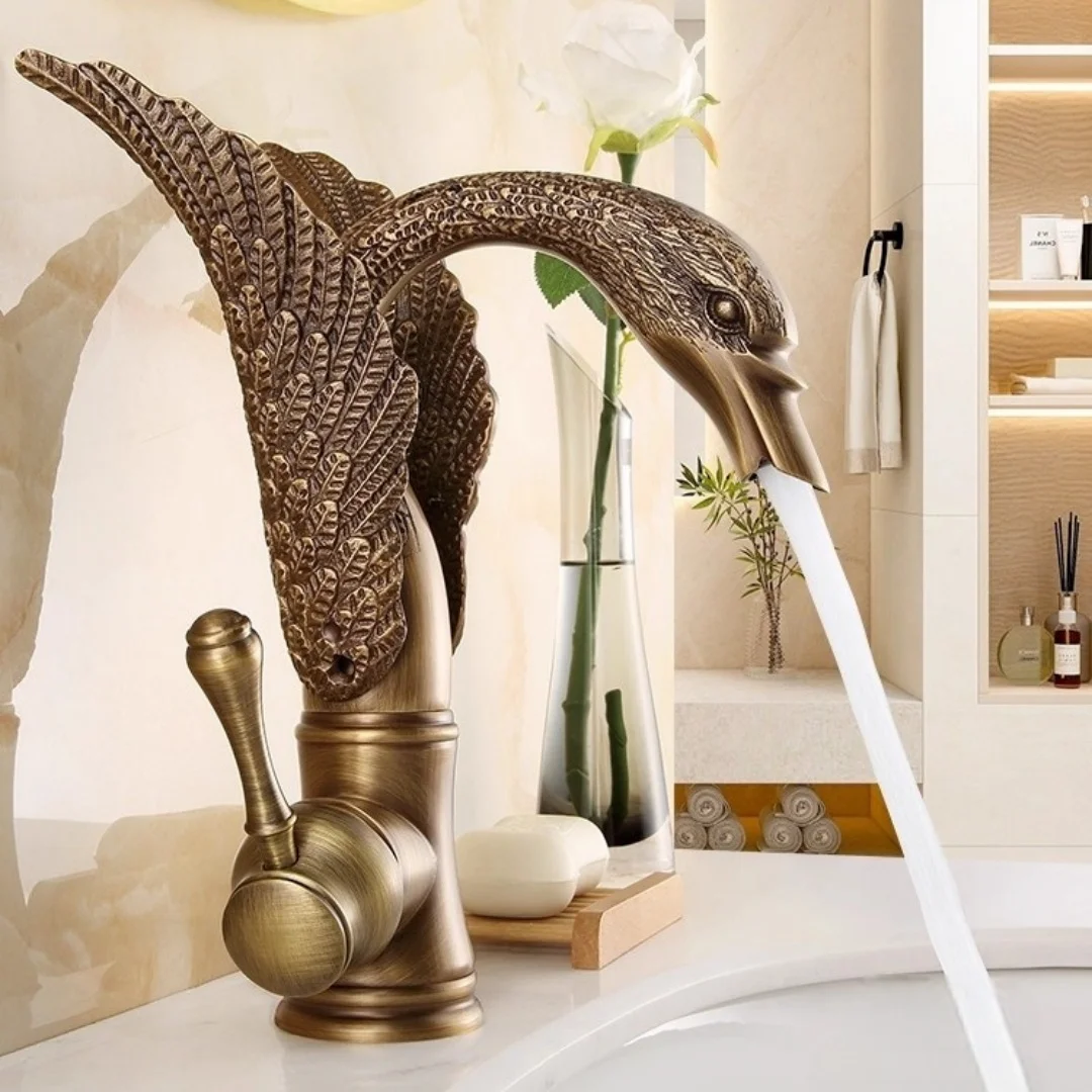 

Antique Bronze Swan bathroom faucet copper Gold basin faucet hot cold water faucet black sink faucet Chrome Lavotory Faucet