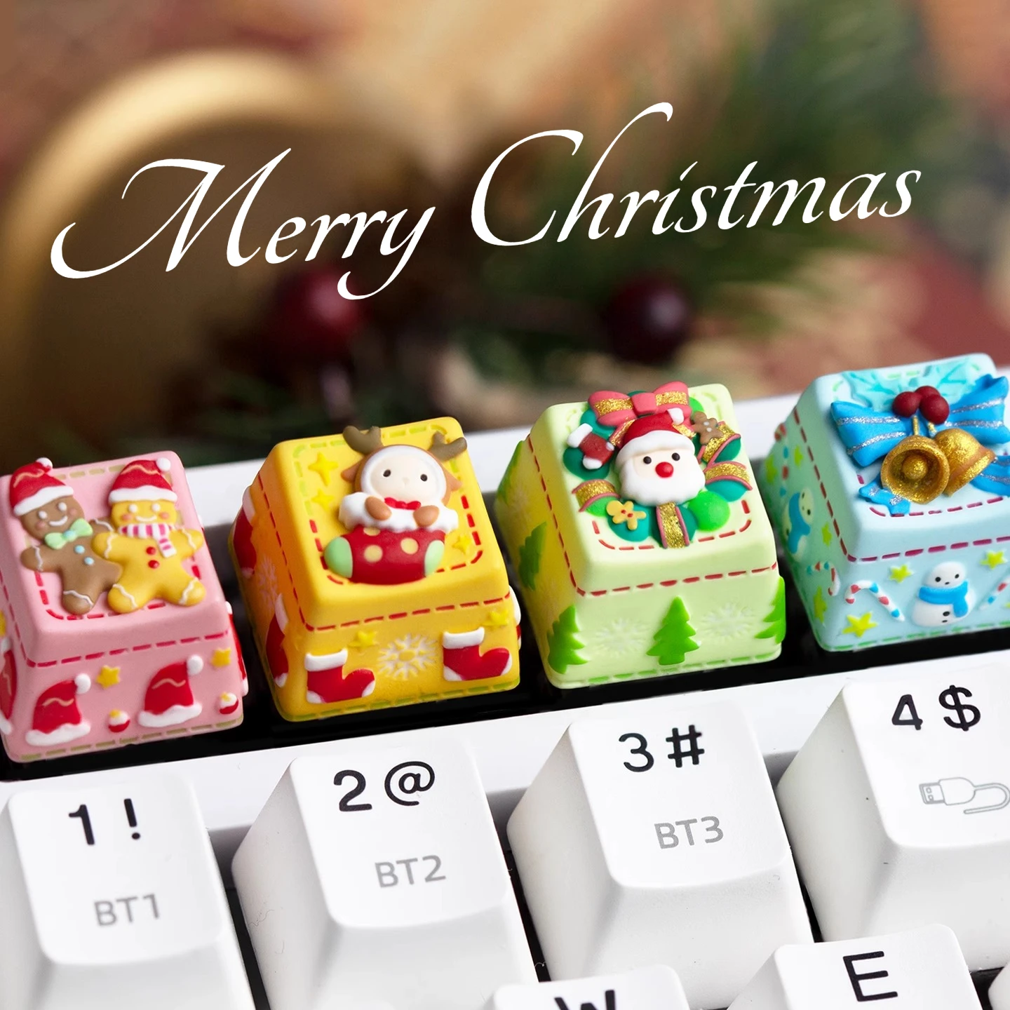 

MAIMOOO Embossed Christmas Keycaps Single Creative Resin Cute Keycap Personalized Santa Claus Gingerbread Man Keyboard Caps