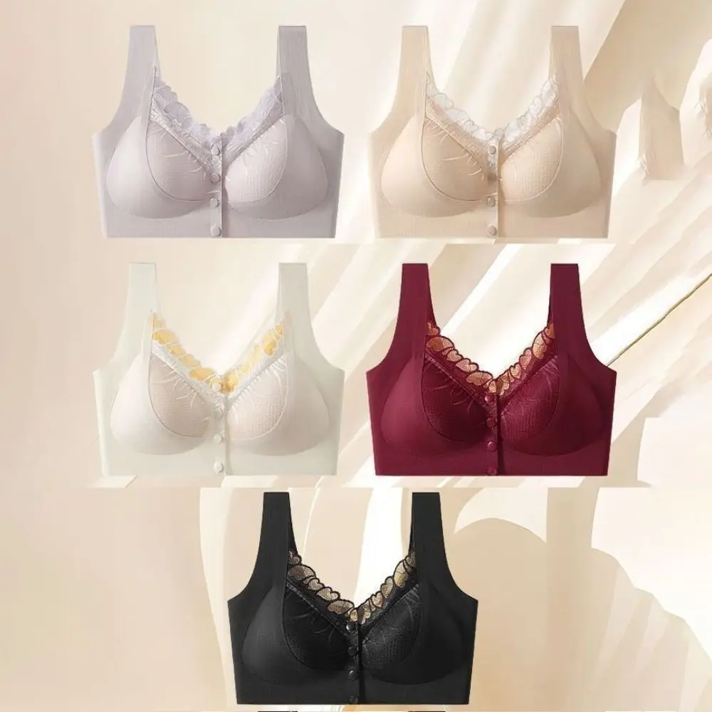 حمالة صدر غير رسمية بإبزيم أمامي مقاس كبير من الدانتيل الشبكي في منتصف العمر حمالة صدر لكبار السن قابلة للتنفس مريحة حمالة صدر لاسلكية بدون خياطة هدية