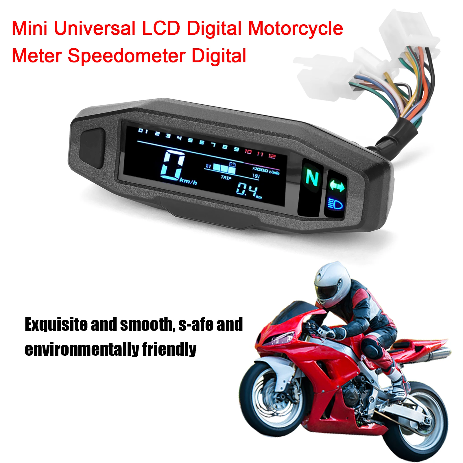 Mini Universal LCD Digital Motorcycle Speedometer Digital Odo-meter Electric Motorbike Speedometer, Odometer, RPM, Fuel Gauge