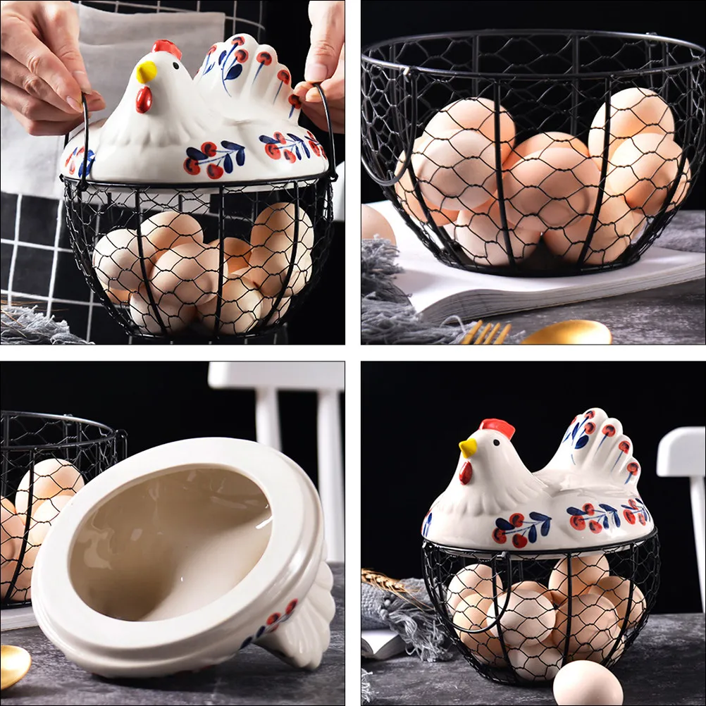 

Корзина для хранения яиц в форме курицы, 1 шт., премиум-класса, керамический контейнер для еды, для домашней кухни, для хранения овощей, закусок и фруктов
