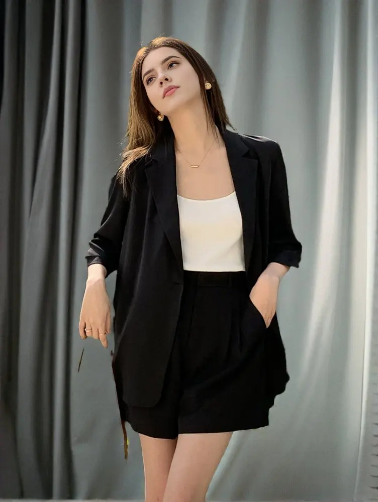 2 Piece Set Blazer For Women New 2024 Spring Summer Korean Fashion Design Casual Shorts Sets Outfits Loose Outwears Hot Sale