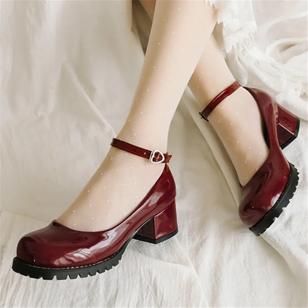 2024 Spring Autumn New Sweet Bowtie Round Toe Buckle Lolita Shoes New Style Fashion Ladies Pumps Women High Heel Party Shoes