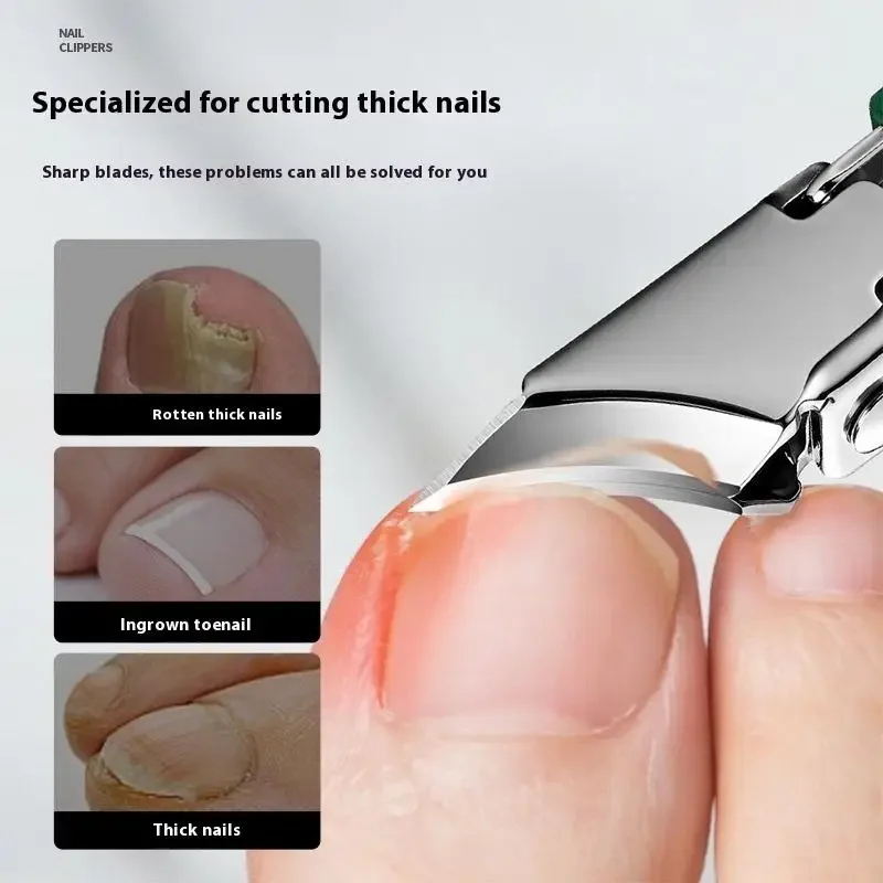 مقص أظافر بزاوية حادة للغاية من الفولاذ المقاوم للصدأ، مقص أظافر وأظافر القدم، قواطع مضادة للرذاذ ومزيل للبشرة