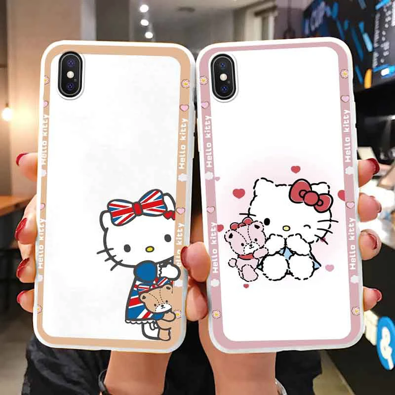 Custodia per telefono Cartoon per Apple iphone X XS Max XR 10 Girls Anti-drop Cinnamoroll Kuromi Hello Kitty Cover posteriore in Silicone Siling