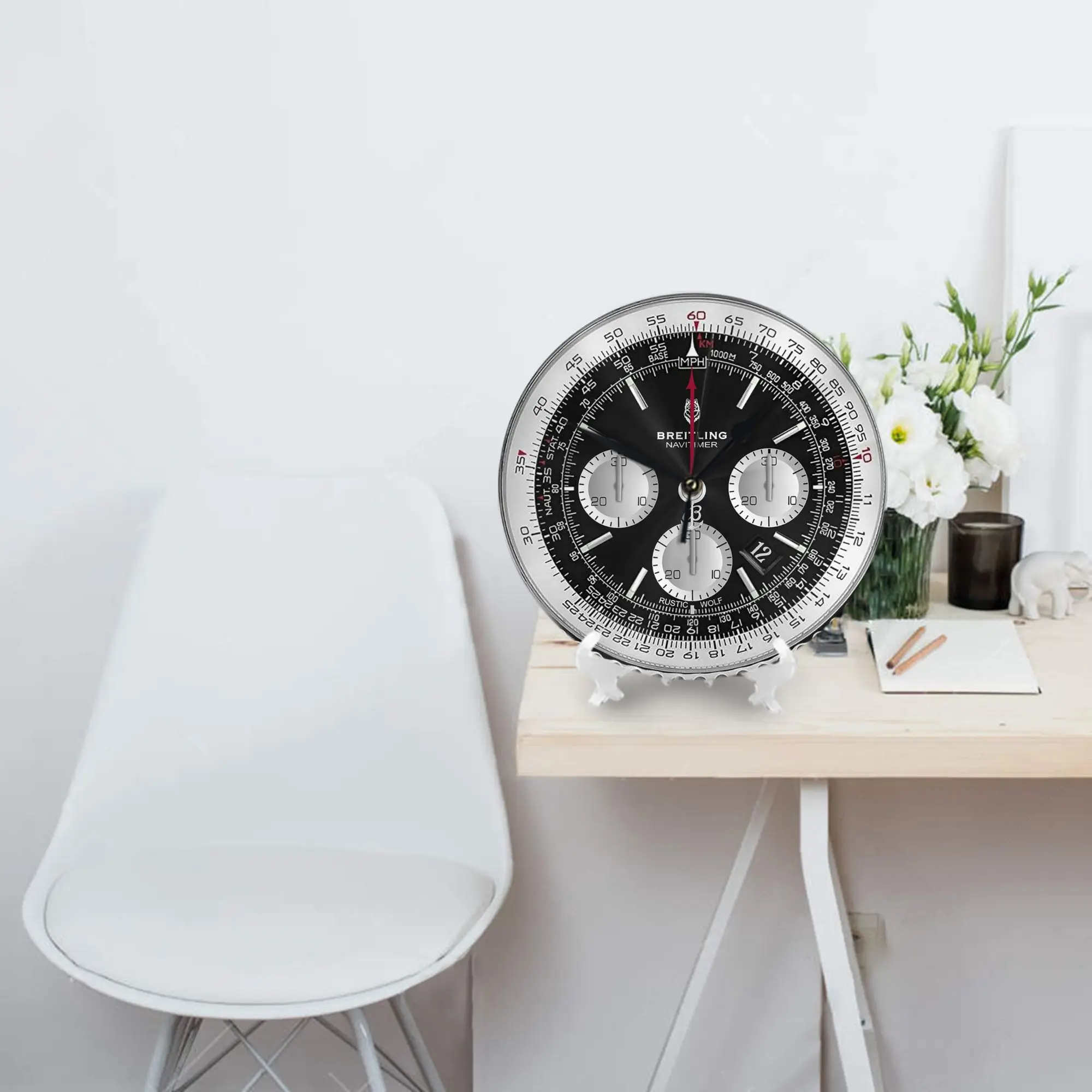 Black Luxury Watch Face Wall Clock Room Decoration Silent Round Clock for Bedroom Living Kitchen Home