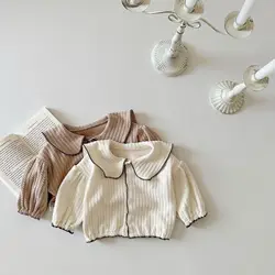 2024 Spring Autumn Girl Infant Solid Fashion Long Sleeve Coat Baby Lapel Casual Jacket Newborn Cotton Cardigans Loose Kid Tops