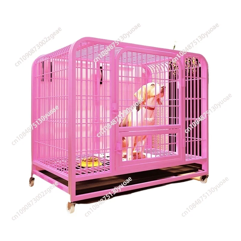 

Heavy Metal Dog Cage with Wheels 93 * 63 * 82 cm Large Kennel Flat Noodles with Two Doors and Lockable for 25kg Medium Dogs