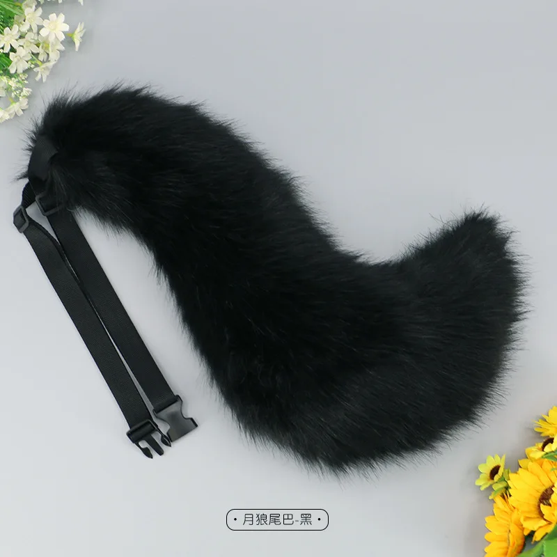 Moon Wolf Tail Kawaii JK Girl Wolf Tail Cosplay Accessories Faux Fur Fox Tail Sexy Halloween Party Cosplay Props Furry Role Play