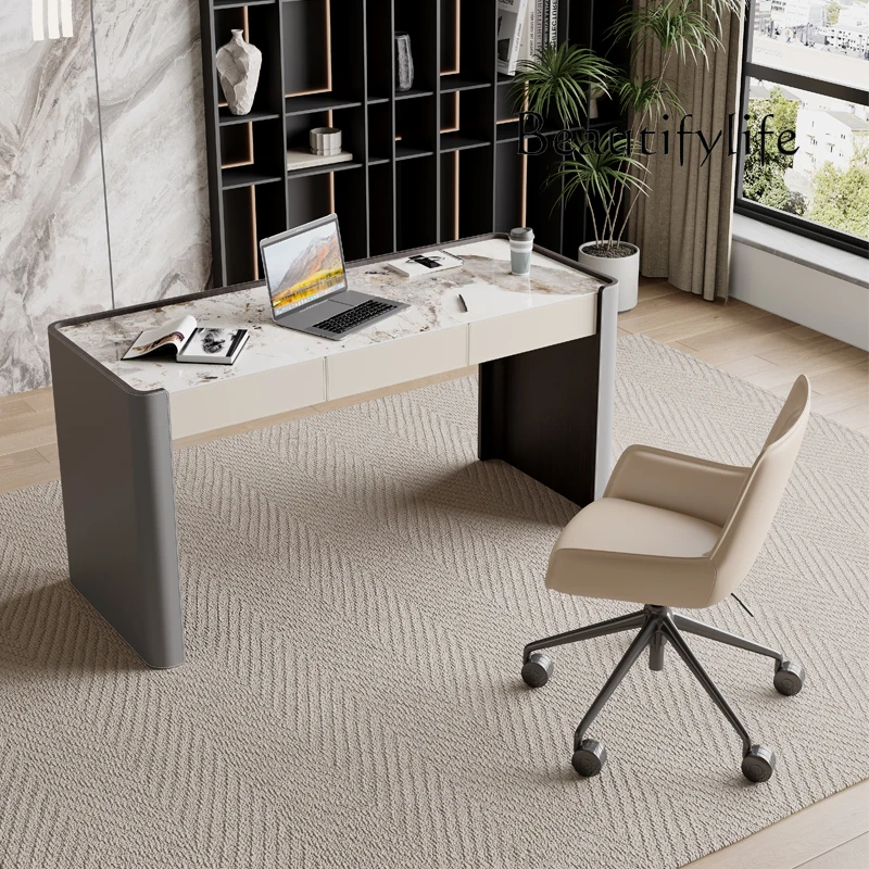 

Italian minimalist rock slab desk light luxury home study desk modern simple small apartment writing computer desk