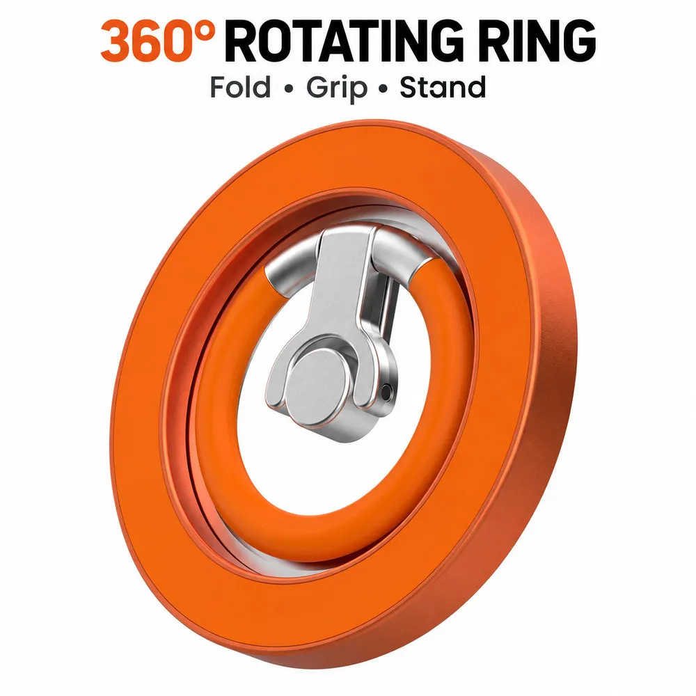 Metal Magnetic Phone Stand with Silicone Ring Grip, 360 Degree Rotation and Foldable Support for Handsfree Video Calling at Home